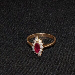 14K Solid Yellow Gold Ruby and Diamond Ring Size 7